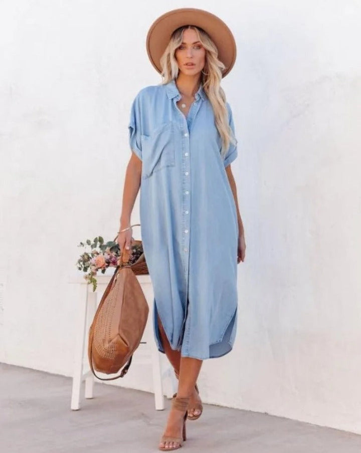 Levoire | Robe En Denim À Manches Courtes Bleu ciel