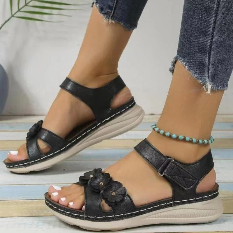 Levoire | Sandales à fleurs pour femmes Noir