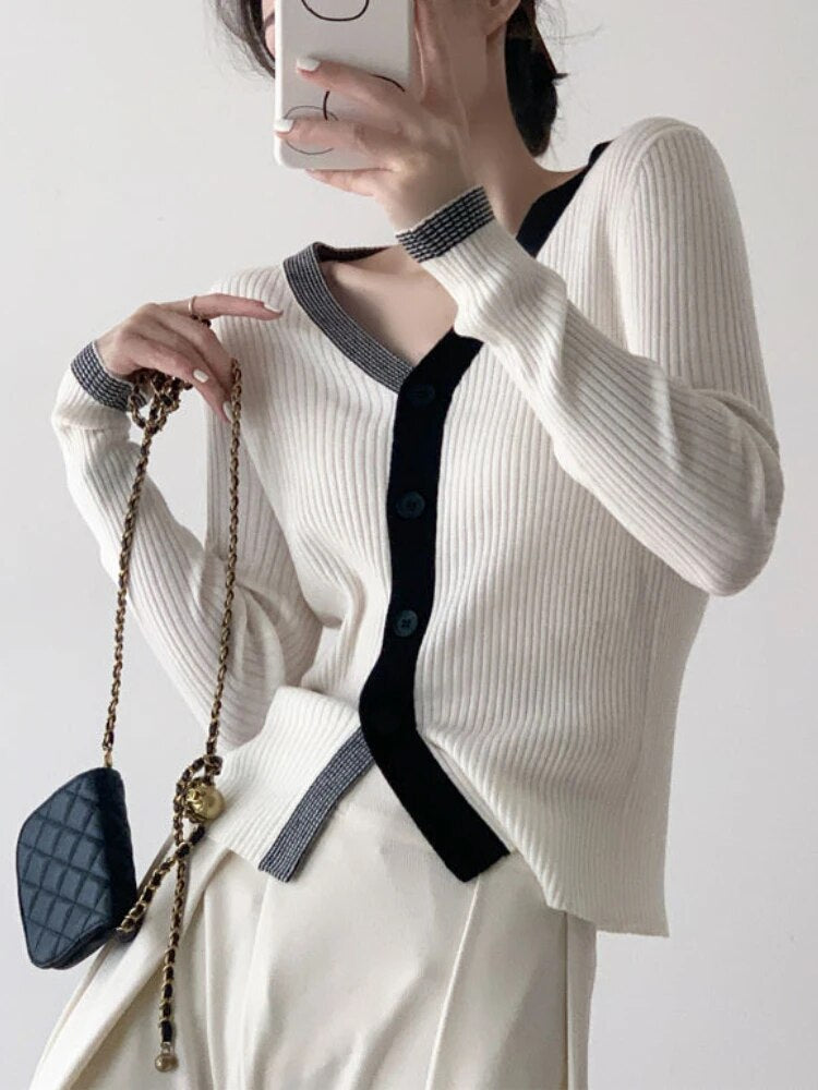 Levoire | Veste En Tricot Avec Bouton Blanc