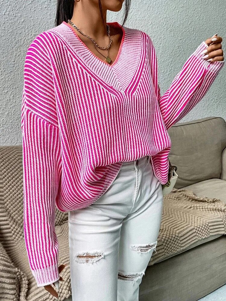 Levoire | Pull V Col Et Rayures Verticales Rot