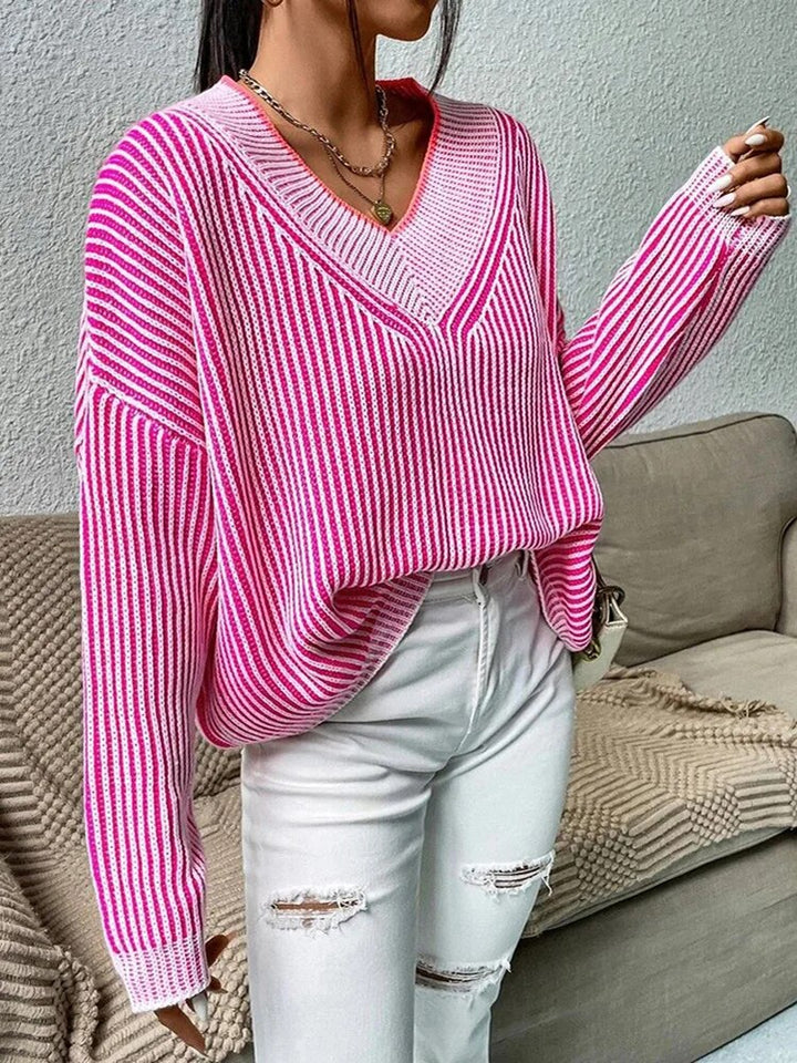 Levoire | Pull V Col Et Rayures Verticales Rot