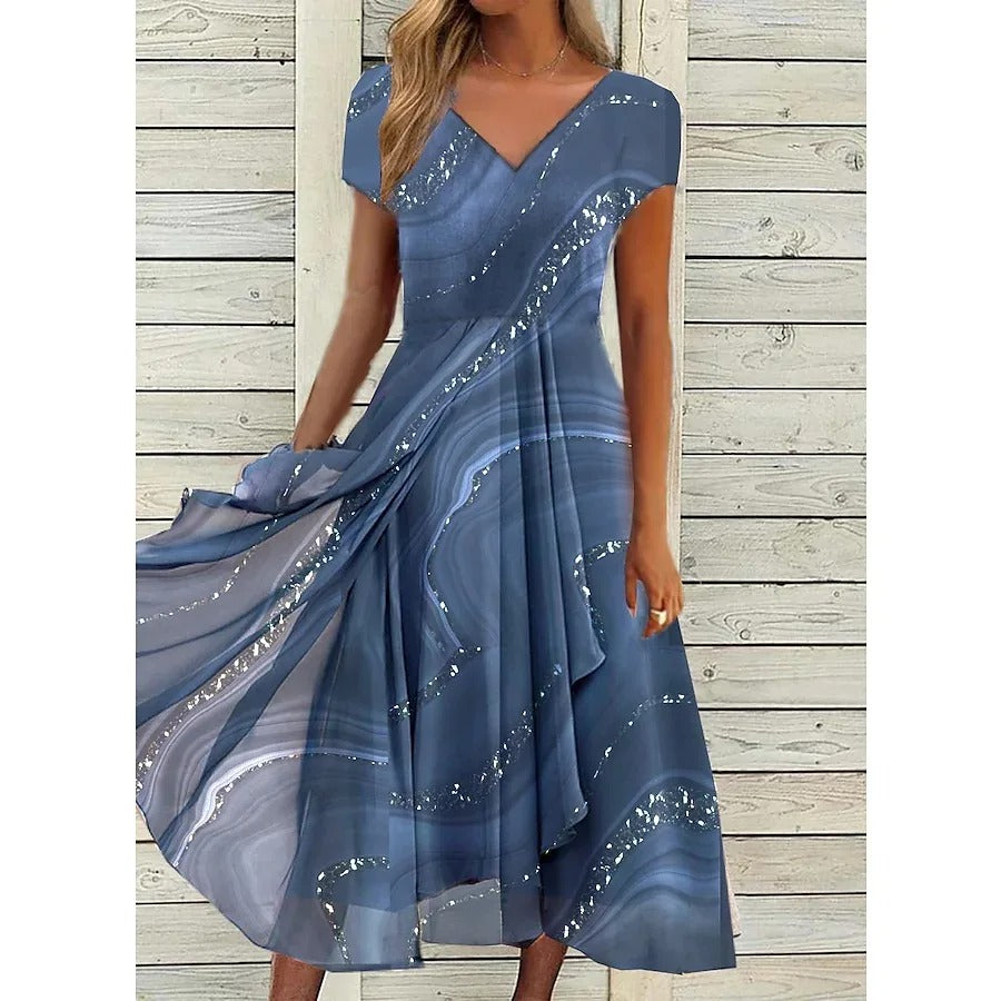 Levoire | Robe Midi Élégante À Col En V Bleu