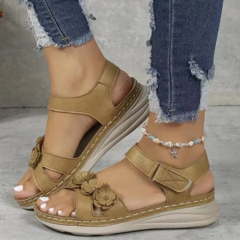 Levoire | Sandales à fleurs pour femmes Kaki