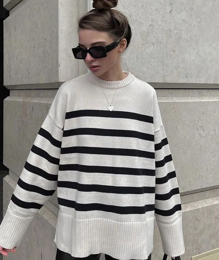 Levoire | Pull-Over À Rayures Longues Blanc Noir