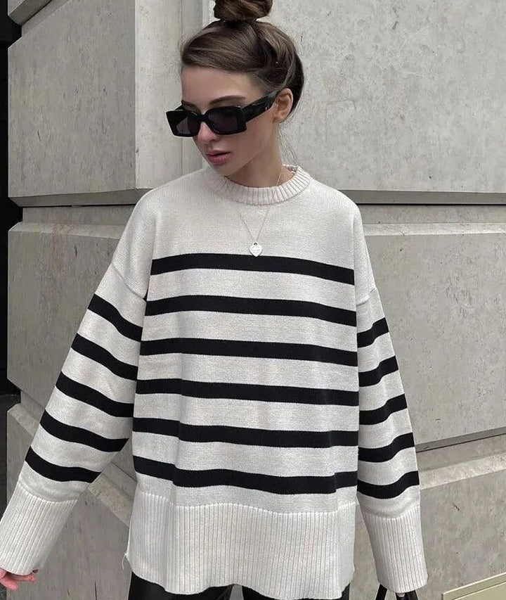 Levoire | Pull-Over À Rayures Longues Blanc Noir