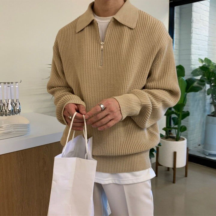Levoire | Polo Luxe Premium Pour Hommes Avec Col V Et Fermeture Éclair Khaki