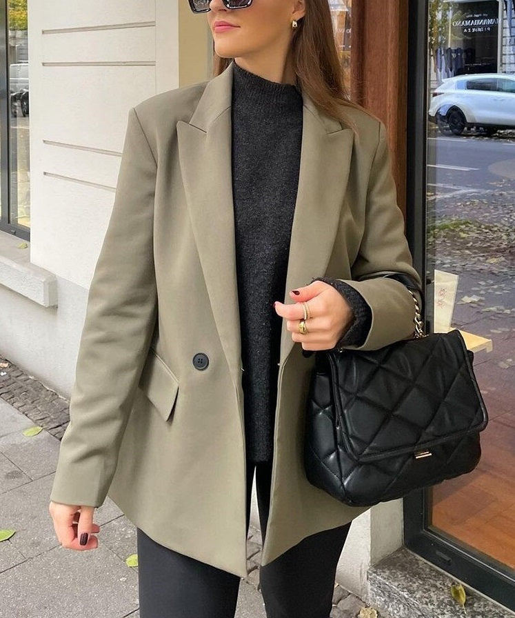 Levoire | Blazer Long Trendy Confortable Pour L'Automne Vert olive