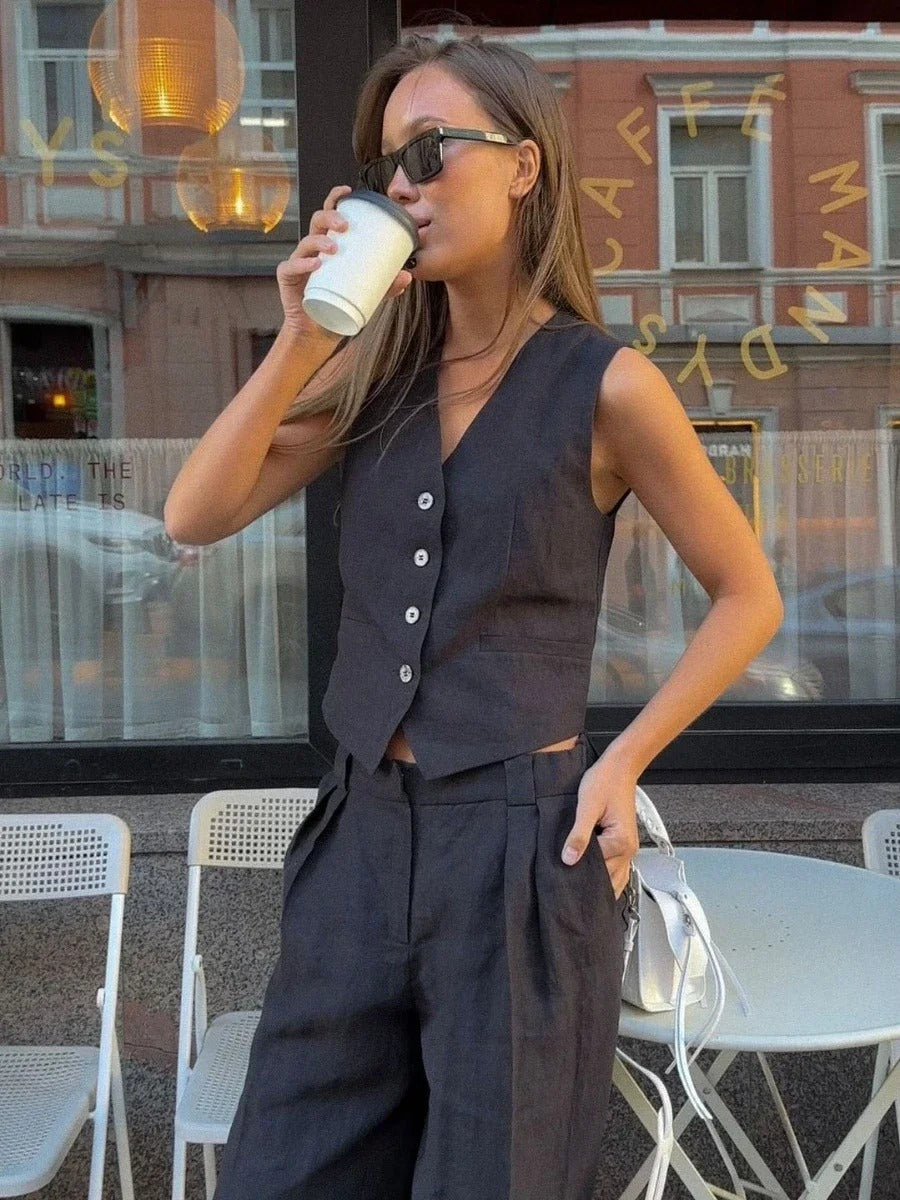 Levoire | Gilet Et Pantalon En Coton Ensemble Deux Pièces Noir