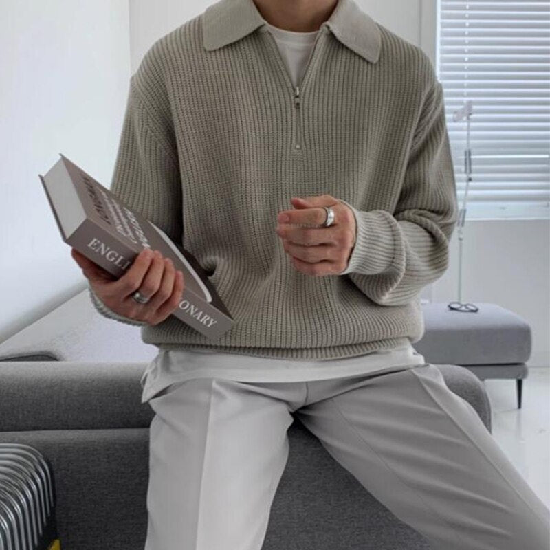 Levoire | Polo Luxe Premium Pour Hommes Avec Col V Et Fermeture Éclair Gris