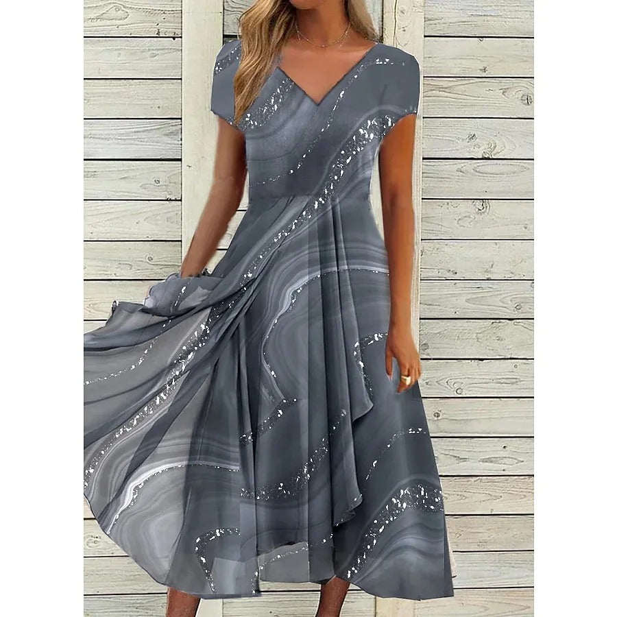 Levoire | Robe Midi Élégante À Col En V Gris