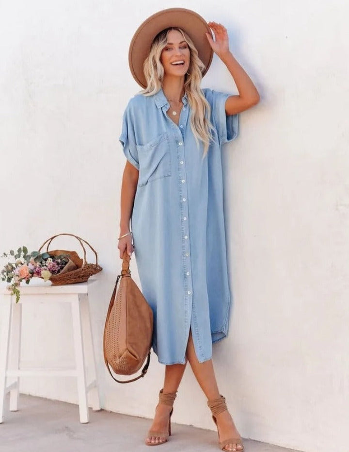 Levoire | Robe En Denim À Manches Courtes