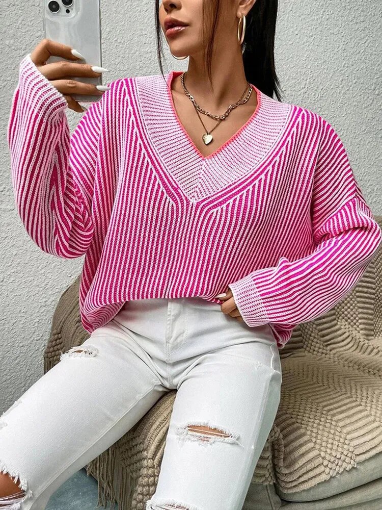 Levoire | Pull V Col Et Rayures Verticales