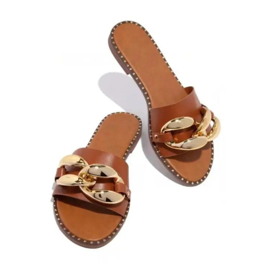 Levoire | Chaussons avec design boucle dorée Brun
