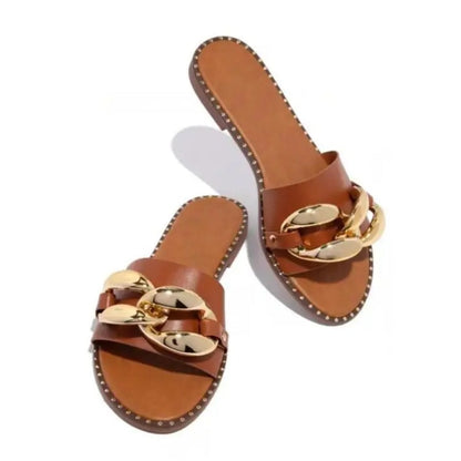 Levoire | Chaussons avec design boucle dorée Brun