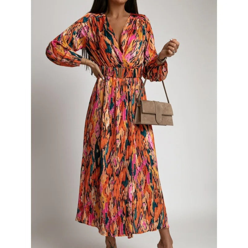 Levoire | Robe D'Été Avec Décolleté En V Et Fente Graphique Sur Le Côté Orange