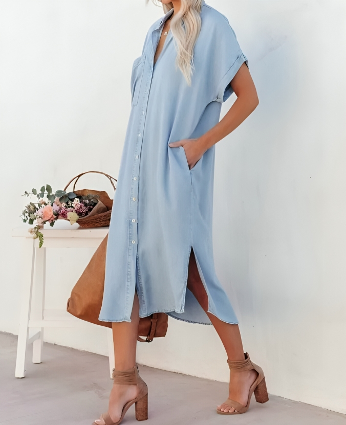 Levoire | Robe Chemise En Denim À Manches Courtes