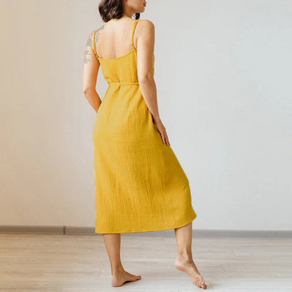 Levoire | Robe D'Été Sans Manches À Encolure V En Crêpe De Coton
