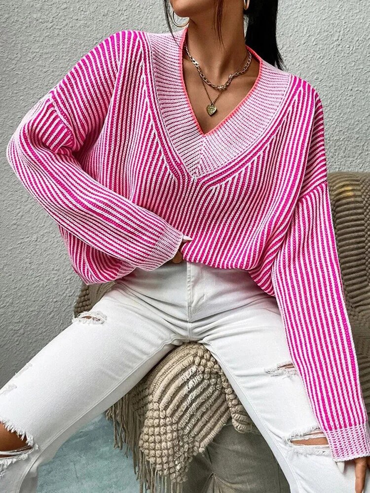Levoire | Pull V Col Et Rayures Verticales