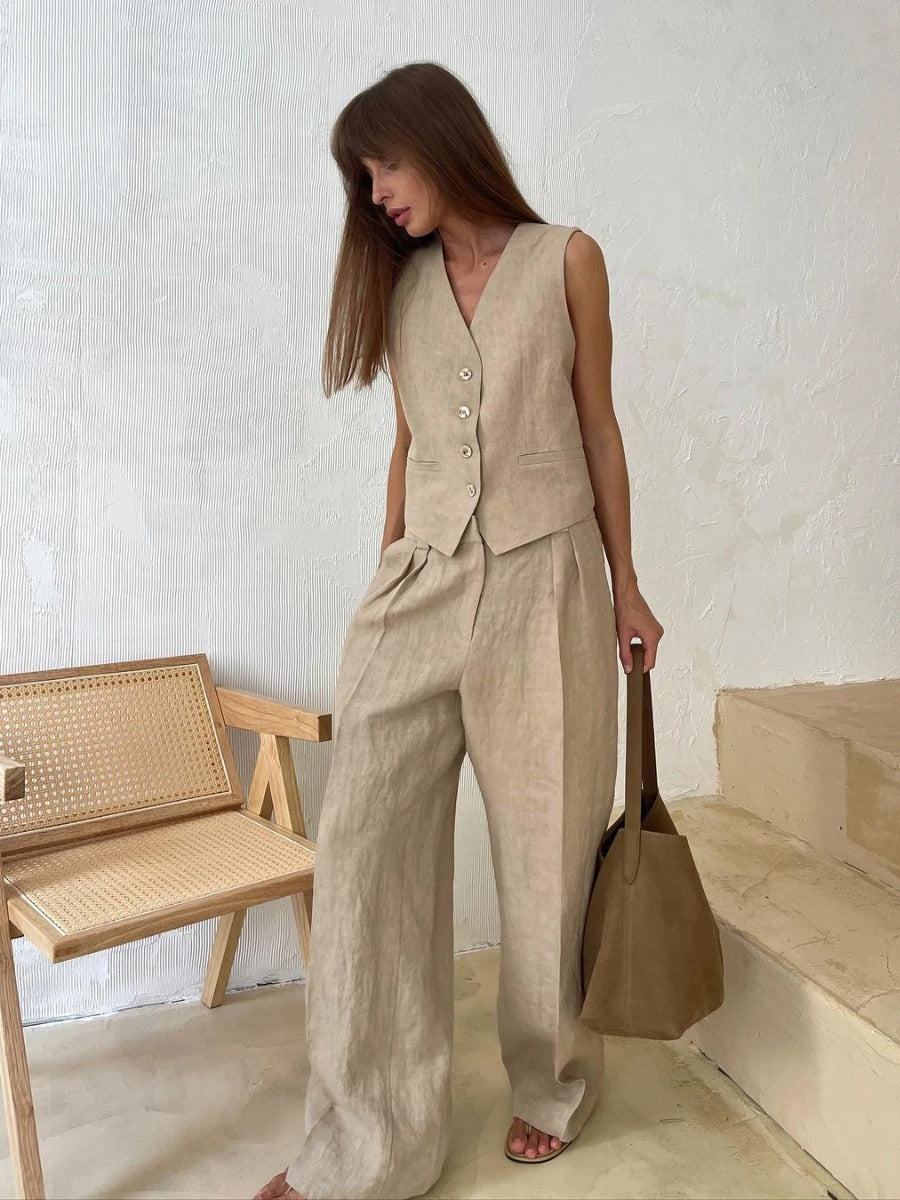 Levoire | Gilet Et Pantalon En Coton Ensemble Deux Pièces Beige