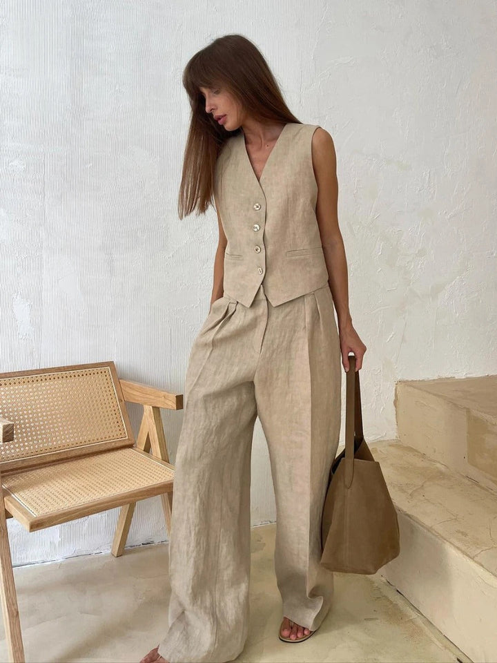 Levoire | Gilet Et Pantalon En Coton Ensemble Deux Pièces Beige