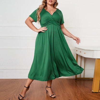 Levoire | robe courte à manches courtes légère à col en V VERT 1XL