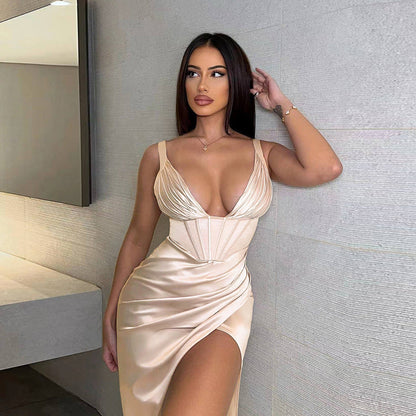 Levoire | robe longue à décolleté en V sans manches avec fente latérale