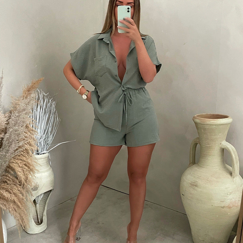Levoire | Chemise à col et shorts d'été GRIS VERT