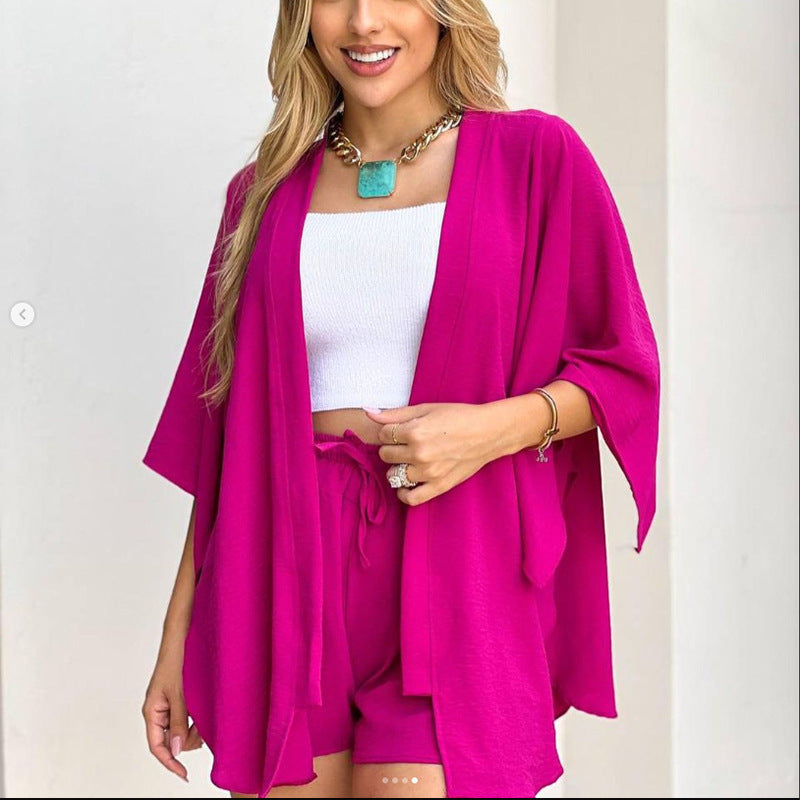 Levoire | Manches courtes évasées et Pantalon en toile d'été FUCHSIA