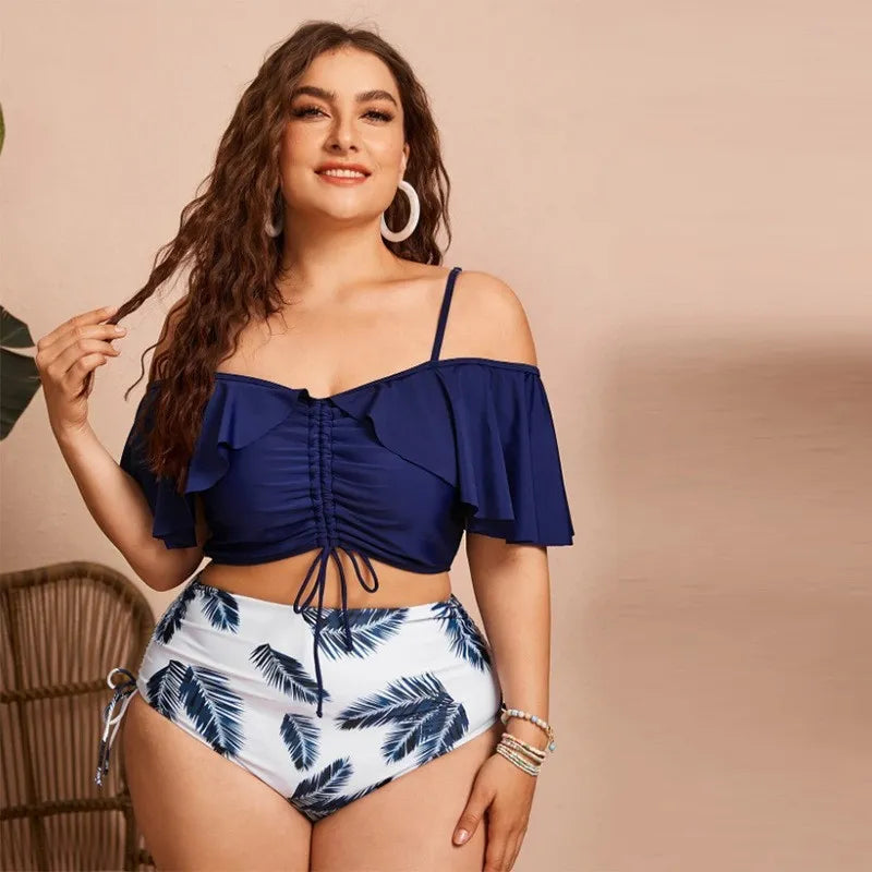 Levoire | Maillots de bain 2 pièces Épaules nues Cordon de serrage BLANC-BLEU