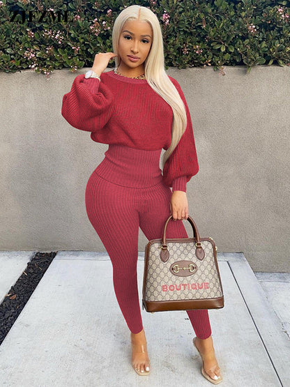 Levoire | top à manches longues pour une robe extensible et leggings assortis ROUGE FONCÉ