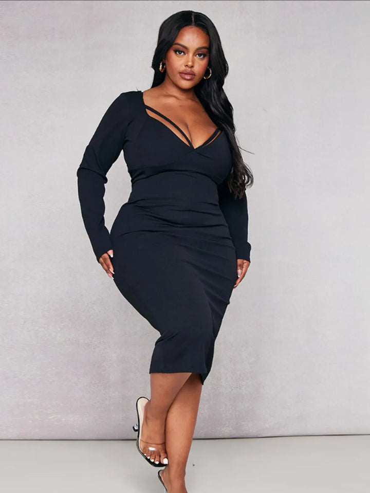 Levoire | robe à manches longues mi-longue à encolure en V à nouer