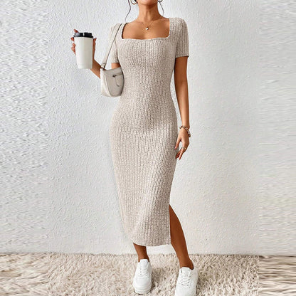 Levoire | Robe Longue Fendue Sexy Col Carré APRIKOSI