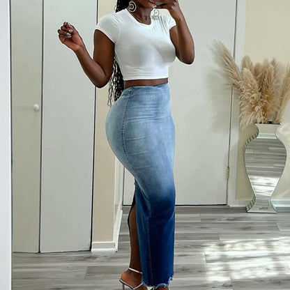 Levoire | Jupe en jean longue taille haute délavée