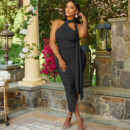 Levoire | robe longue ajustée plissée sans manches doit