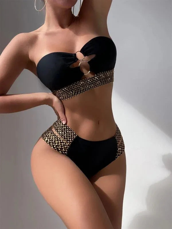 Levoire | Bikini sans Bretelles de Bain avec Chaîne NOIR