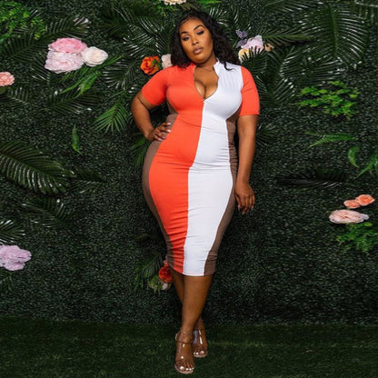 Levoire | robe ajustée mi-longue à manches BLANC ORANGE