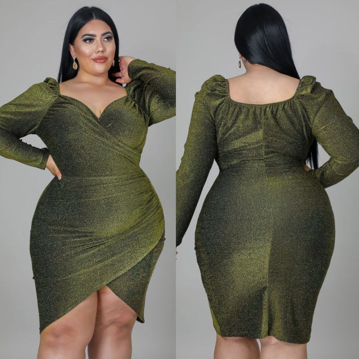 Levoire | robes de soirée courtes manches longues décolleté en V jupe irrégulière VERT L