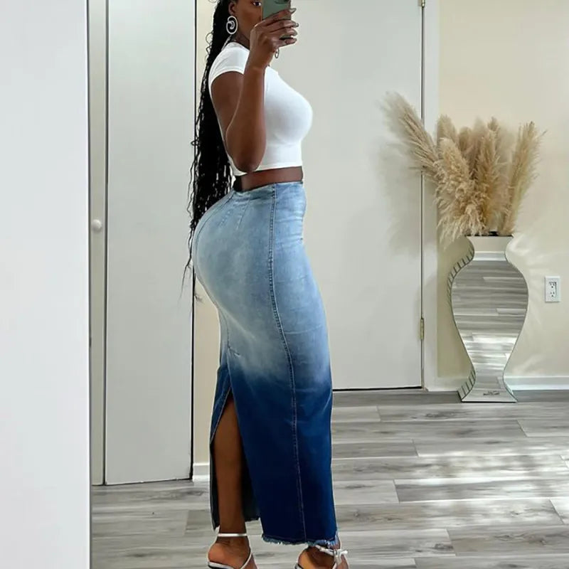 Levoire | Jupe en jean longue taille haute délavée