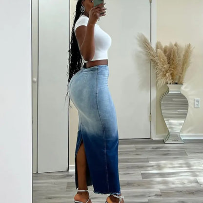 Levoire | Jupe en jean longue taille haute délavée