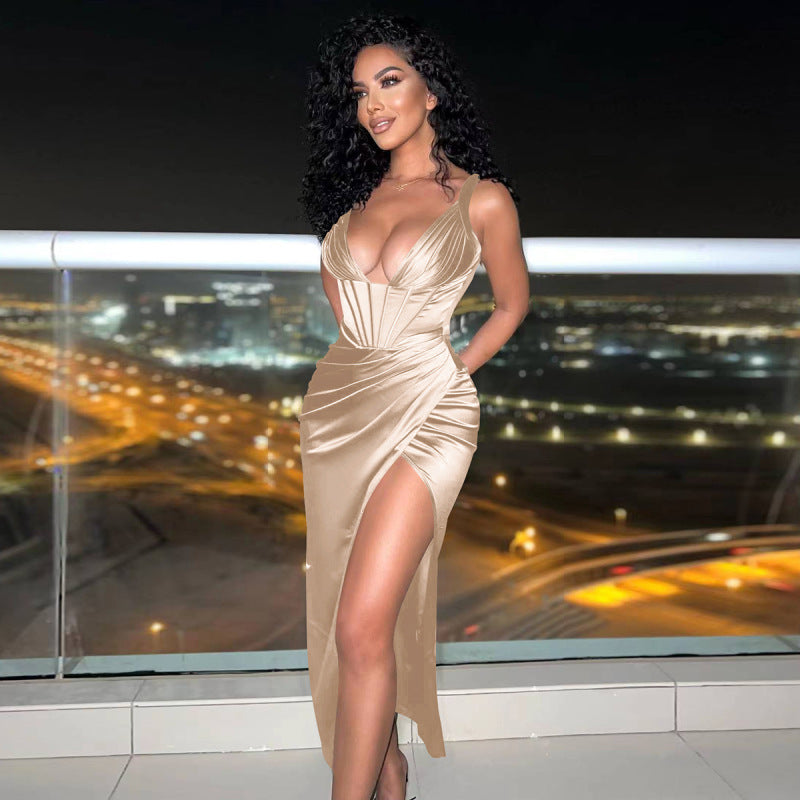 Levoire | robe longue à décolleté en V sans manches avec fente latérale APRIKOSI XS