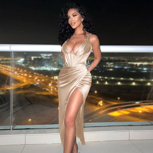 Levoire | robe longue à décolleté en V sans manches avec fente latérale APRIKOSI XS