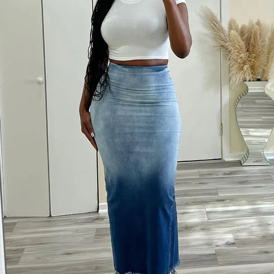 Levoire | Jupe en jean longue taille haute délavée