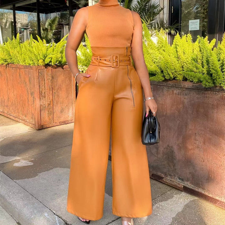 Levoire | pantalons larges à taille haute en cuir synthétique JAUNE S