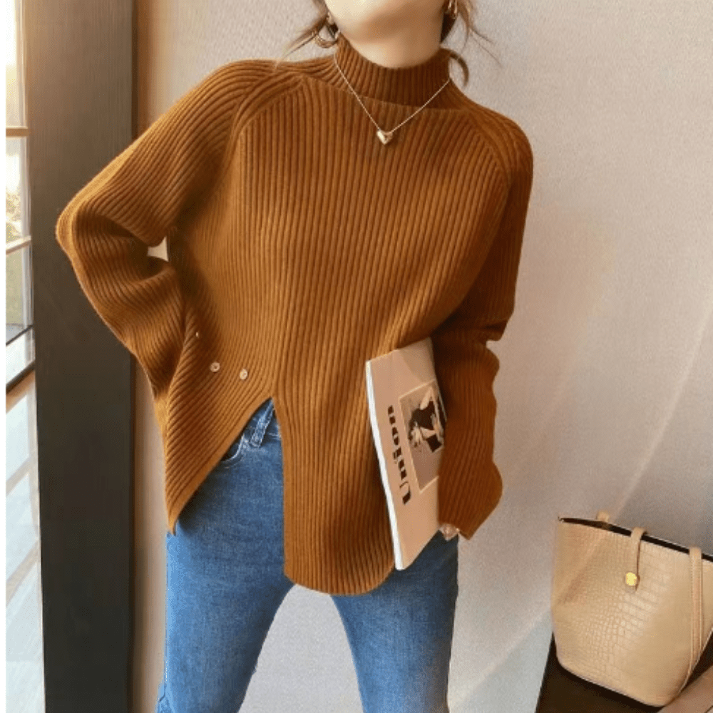 Levoire | Pull-over en maille tendance à col roulé gilet femme pullover Café Une taille