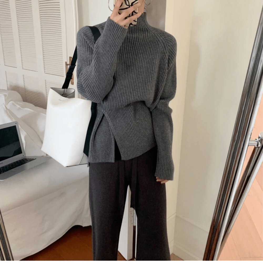 Levoire | Pull-over en maille tendance à col roulé gilet femme pullover Gris Une taille