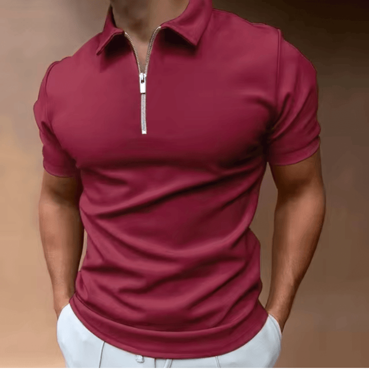 Levoire | Chemise Polo pour hommes Polo avec fermeture éclair et col Design classique et élégant Bordeaux Rouge