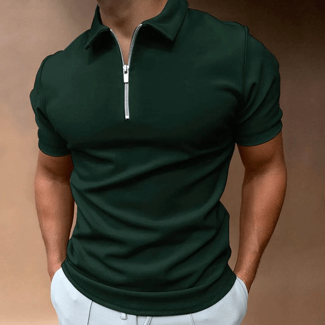 Levoire | Chemise Polo pour hommes Polo avec fermeture éclair et col Design classique et élégant Vert foncé