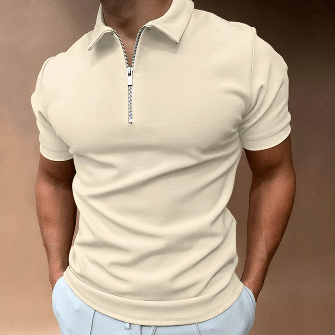 Levoire | Chemise Polo pour hommes Polo avec fermeture éclair et col Design classique et élégant Beige