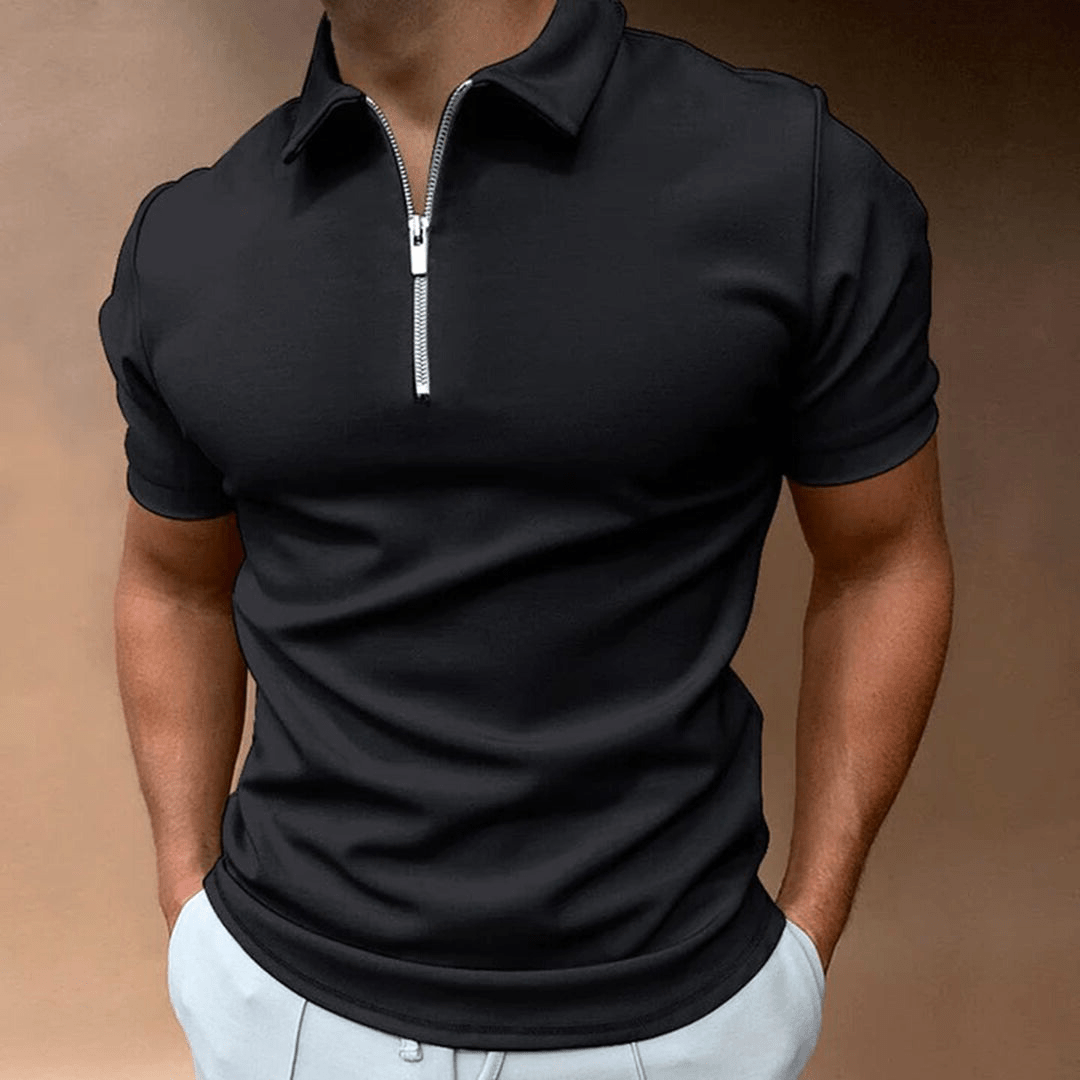 Levoire | Chemise Polo pour hommes Polo avec fermeture éclair et col Design classique et élégant Noir