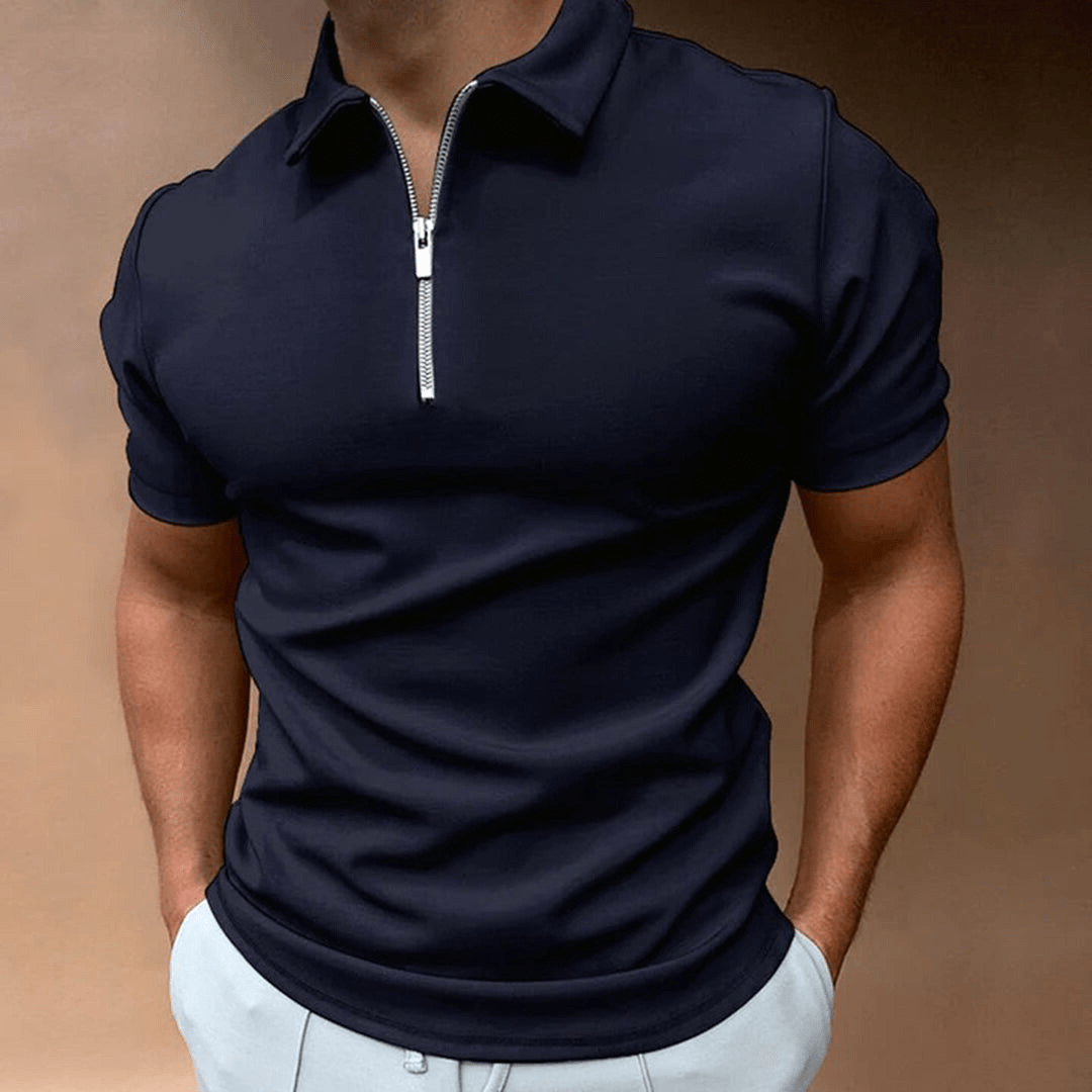 Levoire | Chemise Polo pour hommes Polo avec fermeture éclair et col Design classique et élégant Bleu marine